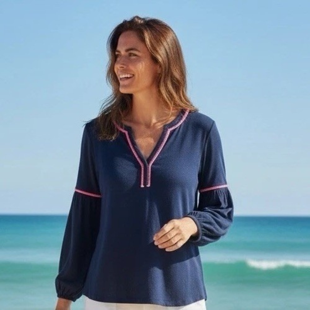 New Lilly Pulitzer Kalissa Knit Tunic Long Sleeve True Navy Pink Size large L